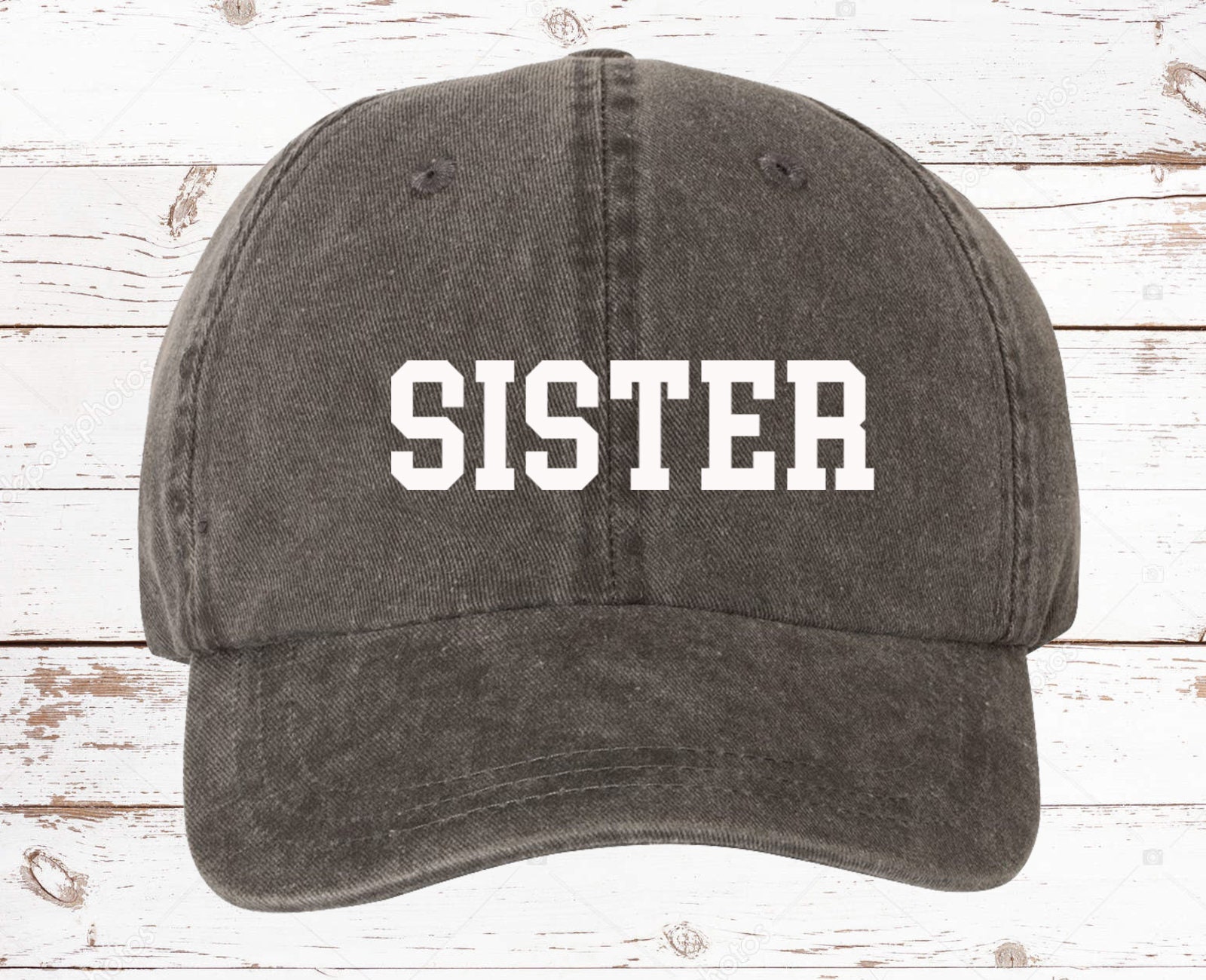 Sister ADULT Hat, Unstructured Dad Hat Cap, College Font, Pigment