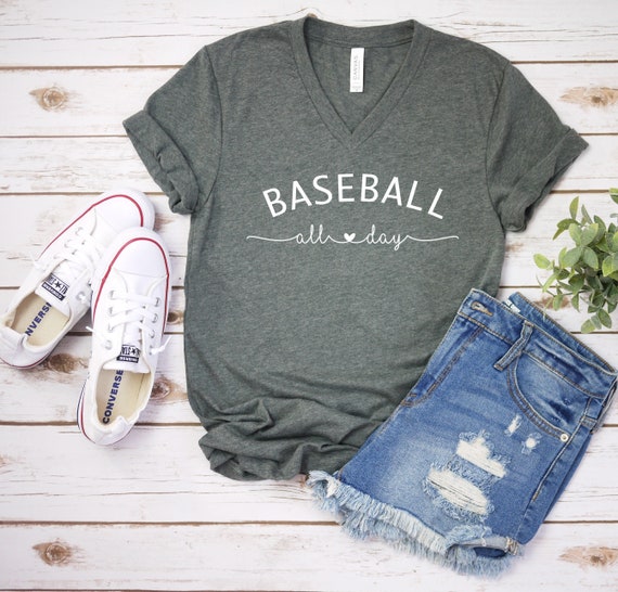 Baseball All Day V-Neck, Baseball Mom V-Neck Shirt, Women's Baseball Shirt, Baseball Fan Shirt, Gift For Baseball Mom, More Colors