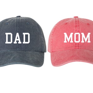 Mom & Dad EMBROIDERED Dad Hat Cap, Pigment Dyed Unstructured Baseball Cap, Baby Announcement, Mom And Dad To Be, Choose Your Hat Color!