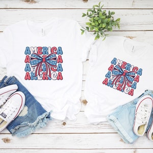 4th Of July, America Coquette Bow Unisex Matching Shirts, USA Shirts, Family Matching Shirts, Group Shirts 4th of July USA Shirt 4th of July