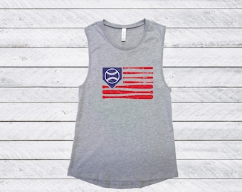 Baseball Flag Distressed Muscle Shirt, Baseball Shirts, Baseball Season shirts, Baseball Muscle Tank, Game Day Tank, Patriotic Tank