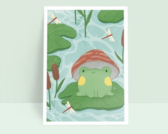 Mushroom Frog - Frosch mit Pilzhut Kunstdruck