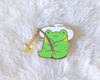 Fishing Frog - Cute Frog Fishing for Stars and Dreams Enamel Pin