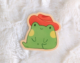 Yee-Frog! - Frog in a Cowboy Hat Waterproof Vinyl Stickers
