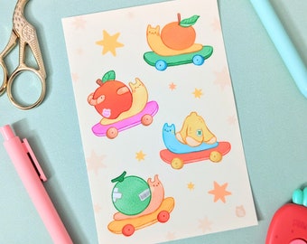 Fruit Snail Racers - Kawaii Skateboarding Snails Stickers - Waterproof UV Matte Stickers