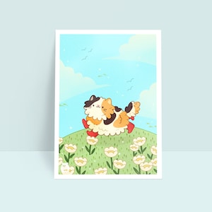 Boots n Cats - Cute Calico in a Field Wearing Boots Art Print