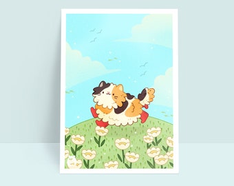 Boots n Cats - Cute Calico in a Field Wearing Boots Art Print