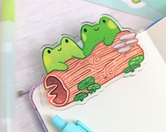 Frogs in Love Acrylic Clip - Cute Gay Frogs on a Log Stationery Clip