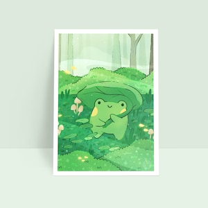 Frog of the Forest - Adventure Story of a Cute Frog with a Leaf - Kawaii Journey Art Print