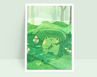 Frog of the Forest - Adventure Story of a Cute Frog with a Leaf - Kawaii Journey Art Print