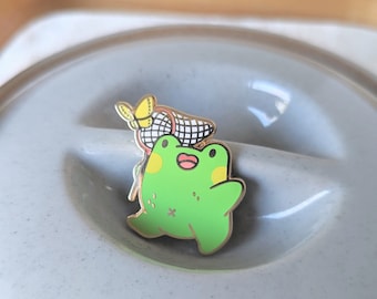 Bug Catcher Frog - Cute Frog Chasing a Butterfly Enamel Pin