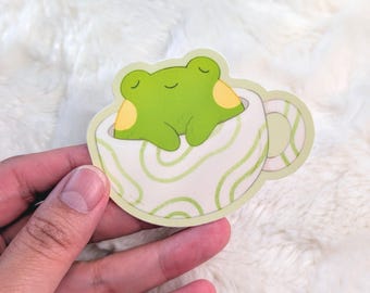 Frog Mug - Cute and Cozy Frog in a Mug Waterproof Vinyl Stickers