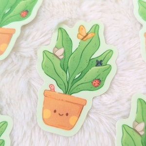Garden Friends Cute Bear, Rabbit and Plant Characters Waterproof Vinyl Stickers Plant