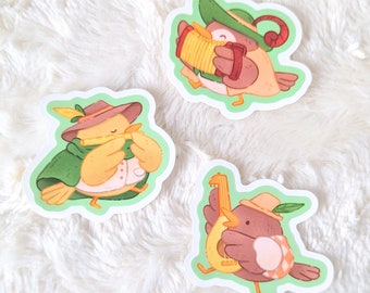 Bard Birds - Cute Dungeons and Dragons Inspired Birbs Playing Musical Instruments - Waterproof Vinyl Stickers