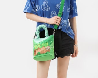 Frogs in Love Crossbody Bucket Bag - Cute Bag for Markets, Library Trips, and Day Shopping