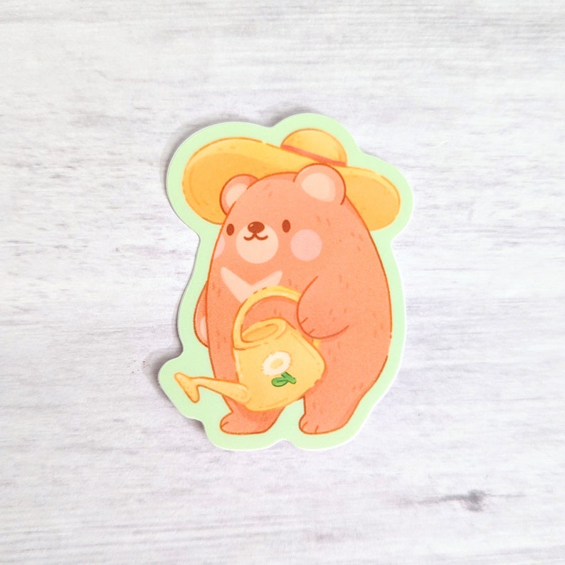 Garden Friends Cute Bear, Rabbit and Plant Characters Waterproof Vinyl Stickers Bear