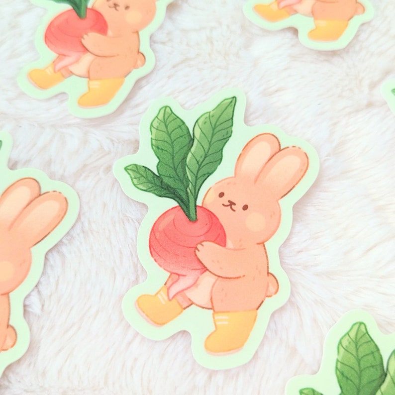 Garden Friends Cute Bear, Rabbit and Plant Characters Waterproof Vinyl Stickers Bunny