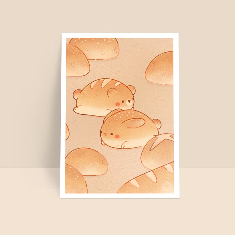 Fresh Buns Bear and Bunny Bread Bakery Art Print image 1