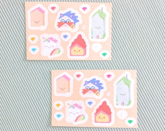 Tiny Town Batch #1 - Cute Tiny Houses and Gems - Weatherproof Matte Stickers