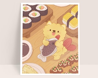 Dinner Time - Cute and Silly Tempura Puppy - Kawaii 8x10 Art Print