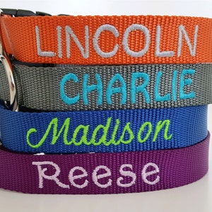 Embroidered Dog Collar, Personalized Custom, Cat, Name & Number, 25 Nylon Colors, Lots of Thread and Font Choices, Nylon Adjustable