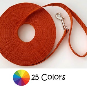 Long Training Lead Nylon, 10 15 20 30 40 50 feet, Dog Leash 25 Colors Many Sizes Simple Solid Leash