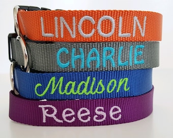 Embroidered Dog Collar, Personalized Custom, Cat, Name & Number, 25 Nylon Colors, Lots of Thread and Font Choices, Nylon Adjustable