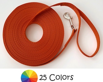 Long Training Lead Nylon, 10 15 20 30 40 50 feet, Dog Leash 25 Colors Many Sizes Simple Solid Leash