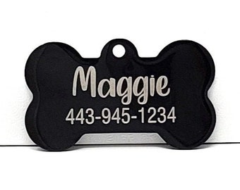 Personalized Dog Tag, Engraved Pet ID, Stainless Steel, Name Tag, Custom, Black