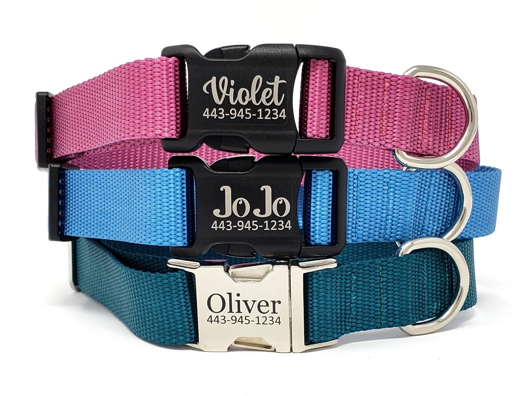 Engraved Dog Collar, Personalized Custom, Cat, Name & Number, 25 Nylo…