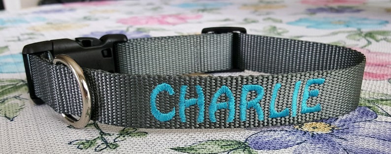 Embroidered Dog Collar, Personalized Custom, Cat, Name & Number, 25 Nylon Colors, Lots of Thread and Font Choices, Nylon Adjustable image 2