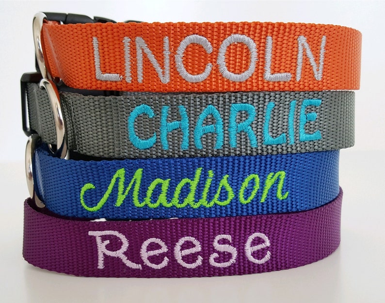 Embroidered Dog Collar Personalized Custom Name & Number 25 image 0