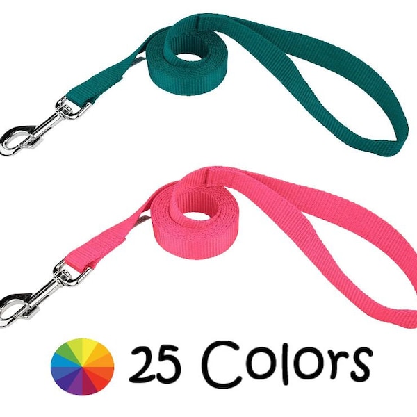 Plain Nylon Dog Leash Lead 25 Colors Many Sizes Simple Solid Leash