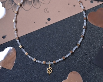 Moonstone Choker, Snake Necklace, June Birthstone Gift for her, Handmade Gemstone Necklace