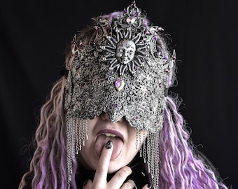 Blinde Maske Mond und Sonne, Hexenmaske, Cosplay Kopfschmuck, Gothic Hochzeitskrone