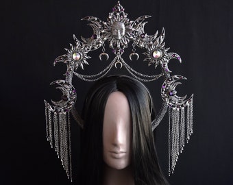 Moon and Sun Halo Crown, Gothic Headpiece, Witch Cosplay Tiara