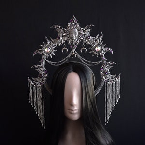 Moon and Sun Halo Crown, Gothic Headpiece, Witch Cosplay Tiara