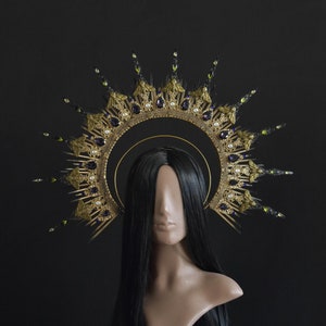 Death Moth Halo Headpiece, Gold and Black Crown, Halloween Headpiece