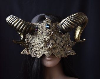 Blin Mask "Veil of Shadows", Horned Headpiece, Demon, Devil Crown