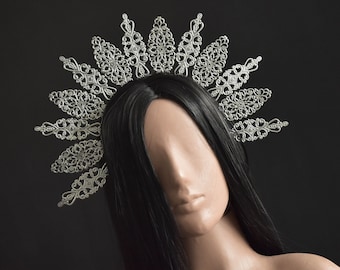 Ready To Ship Silver Halo Crown, Boho Wedding Crown, Festival Headpiece, Halo Goddes Headpiece