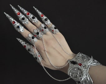 Vampire Hand Armor, Moon Claw Rings Set for one Hand, Witch Pagan Finger Claws