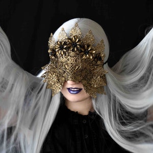 Golden Blind Mask Gothic Mask With Flowers Fantasy Mask Halloween Mask