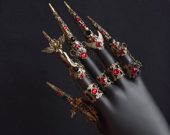 Witchy Claw Rings, Set For One Hand, Wings Hand Armor