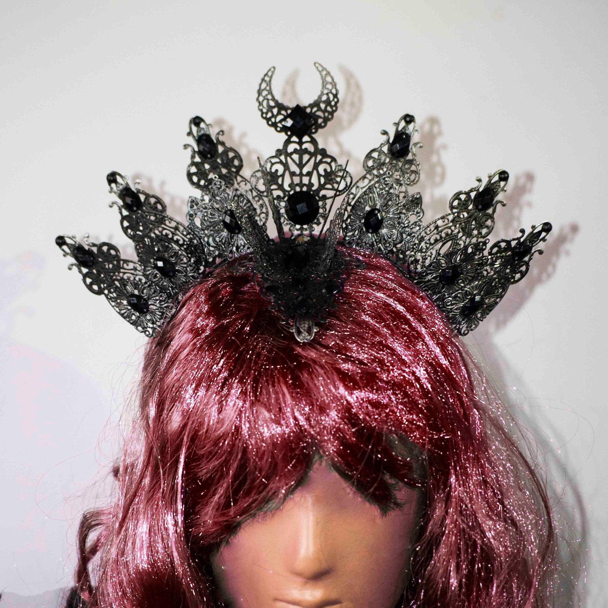 Crown Metal Headdress Goth Black Jeweled 10\