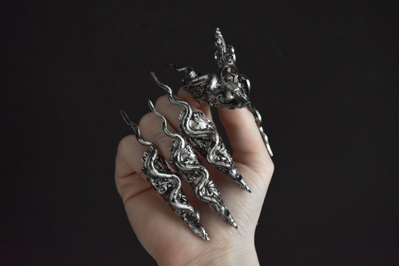 Snake Claw Rings, Long Claws Set of 5, Witch Pagan Finger Claws