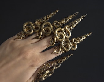 Medusa Claw Rings, Long Claws Set of 5, Witch Pagan Finger Claws, Snake Claw Rings