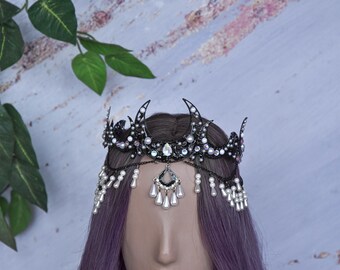 Celestial Crown, Black Crown, Wedding Tiara, Goddess Crown  display picture 1