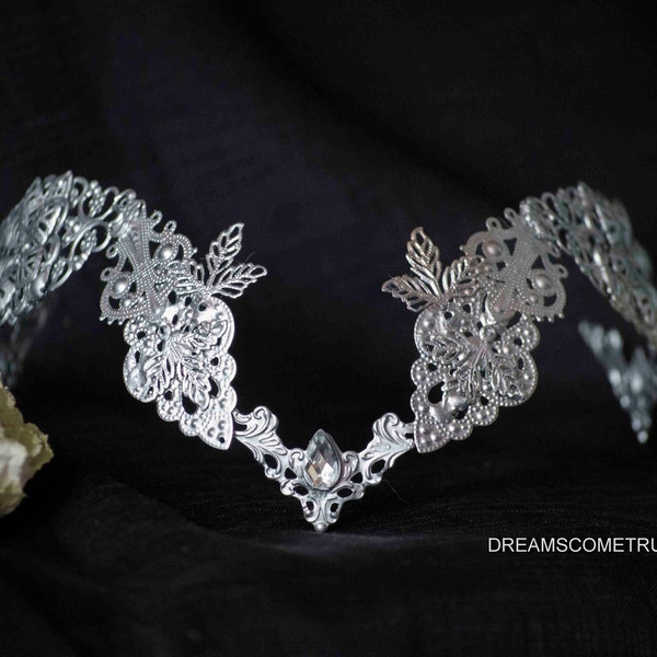 Ready To Ship Elven Diadem Silver Tiara Birthday Crown Fairy Headdress Wedding Tiara Elf Headpiece Circlet Bridal Tiara