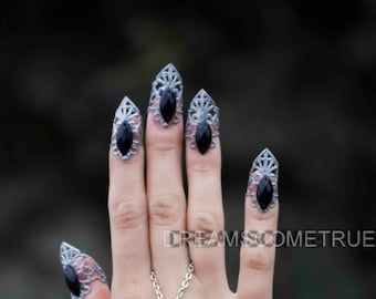 Claw Rings Nail Rings Gothic Rings Set of 5 Goth Claw Set Silver Claws Gothic Claws