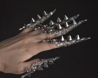 Spikes Claw Rings Set of 5, Gothic Finger Claws, Long Claw Rings